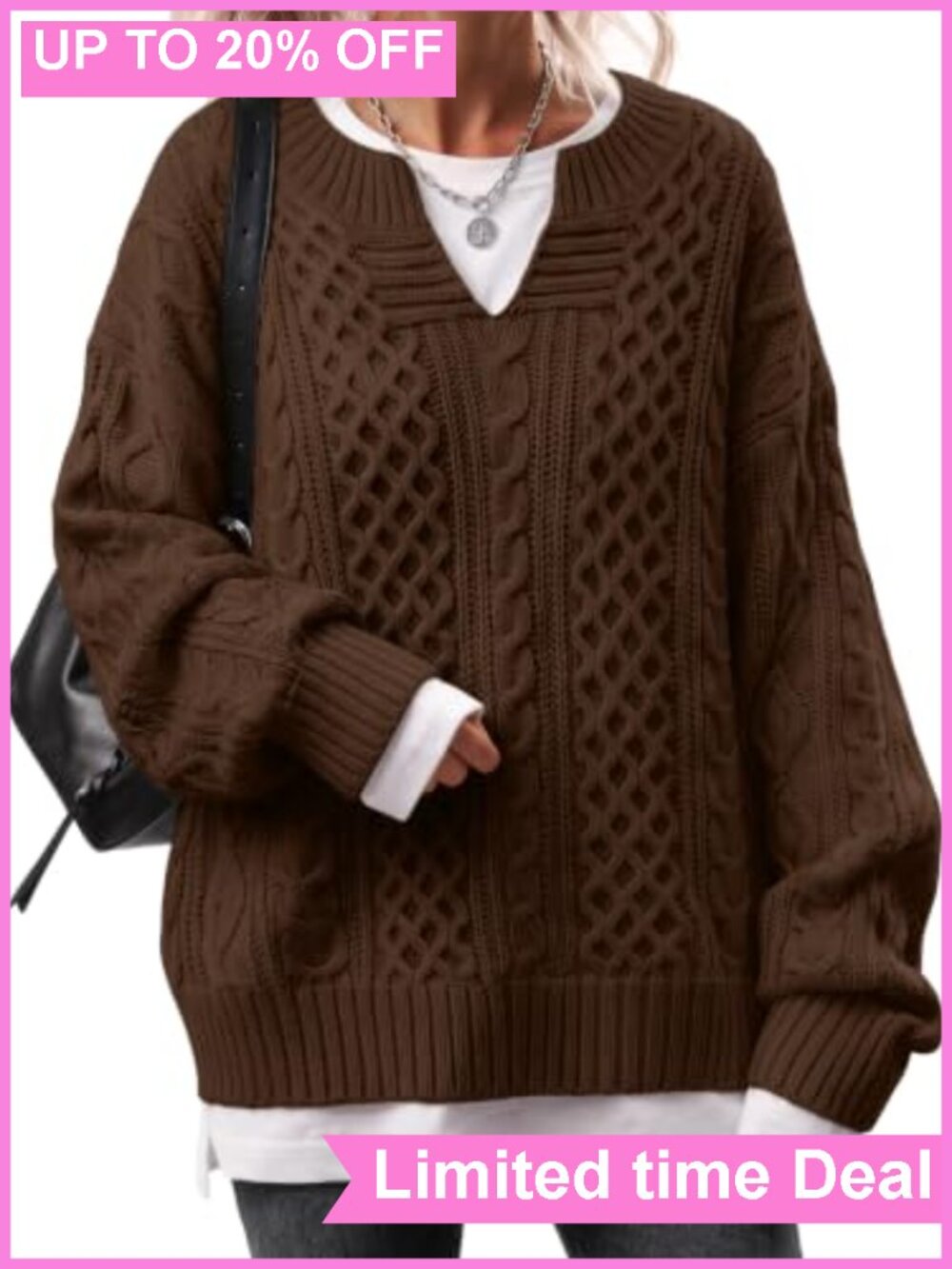 Oversized Cable Knit V-Neck Pullover Sweater Women Fall Winter